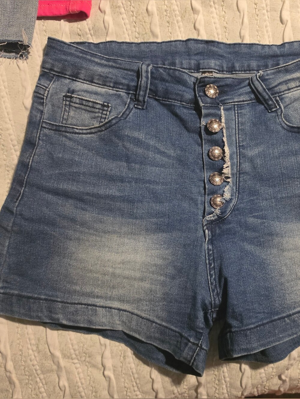 Crazy Train High-Rise Button-Front Denim Shorts - Light Blue